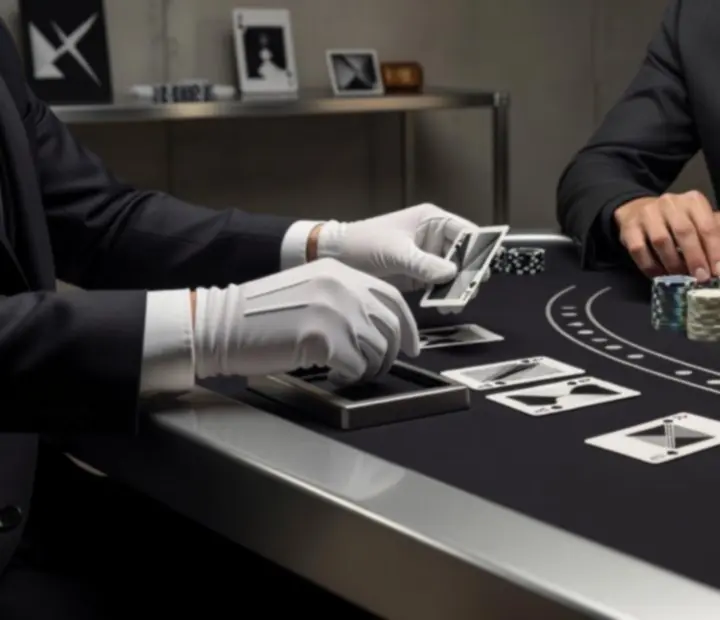 Zbliżenie na stół do blackjacka przygotowany na Casino Night