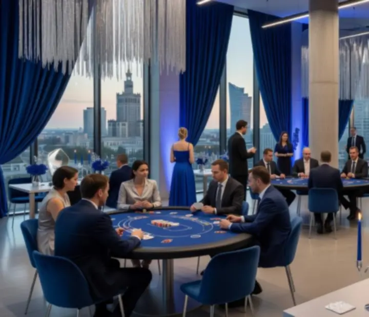 Jubileusz firmy z elegancką sceną i strefą casino experience.