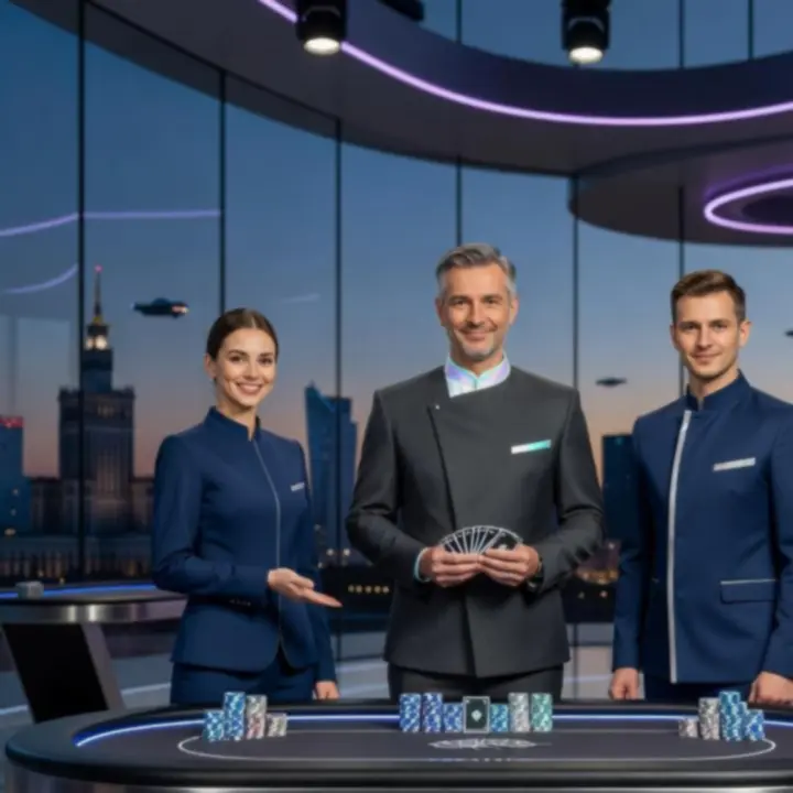 Profesjonalny zespół obsługi przy stole pokerowym podczas eleganckiego eventu