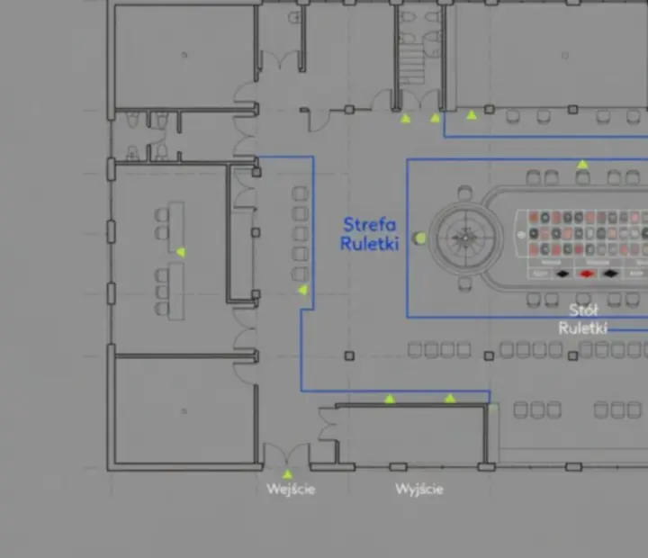 Plan strefy ruletki na minimalistycznym planie architektonicznym eventu